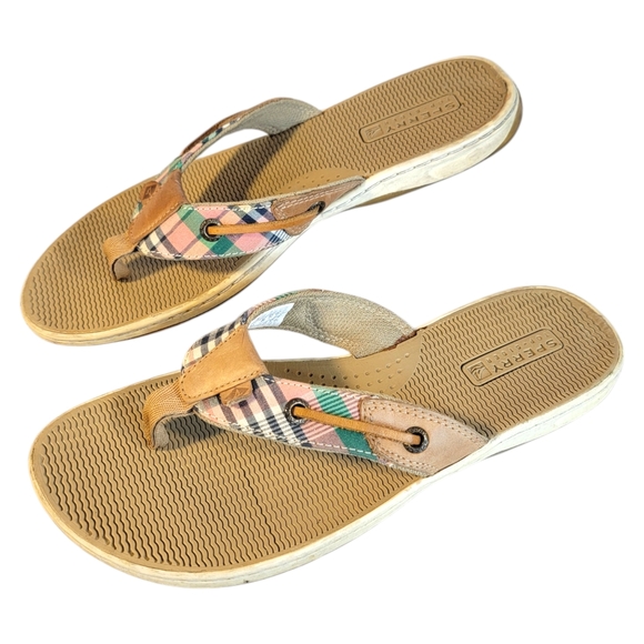 SPERRY TOP-SIDER Plaid Thong Flip Flop Sandals Beach Pool Vacation Women's 7 - Picture 3 of 5